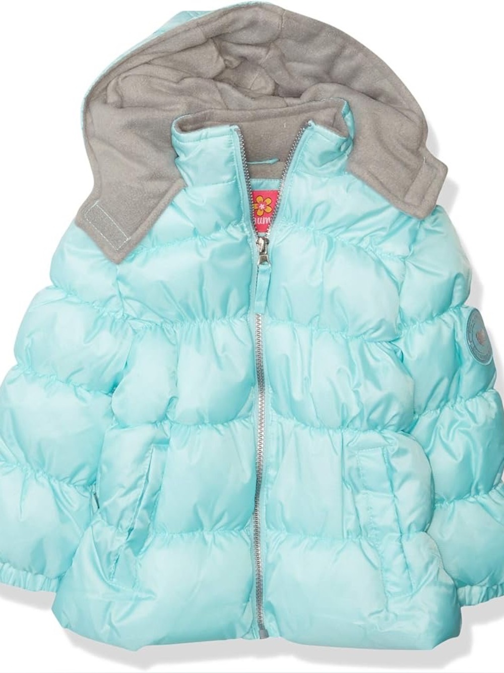 Pink Platinum Light Blue Puffer Jacket with Hood